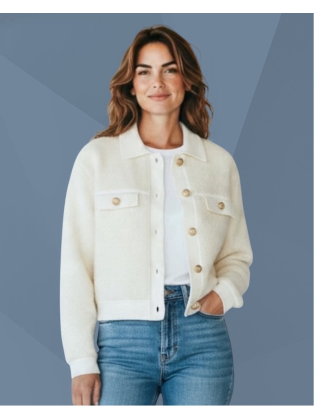 MANGO MNG Button-Front Knit BOUCLE Sweater Jacket